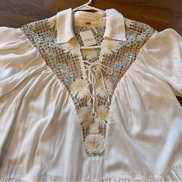 NWT Free People Chain Of Daisies Embroidered Ruffle Dress Tunic / Ivory Combo - Picture 10 of 13